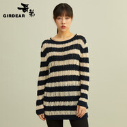 哥弟（GIRDEAR）女裝拼色條紋純棉針織衫女1399343 卡其 S (2碼)