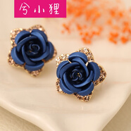兮小貍 銀耳釘女款新娘紅色耳環(huán)韓版可愛(ài)甜美玫瑰花時(shí)尚氣質(zhì)山茶耳扣潮 藏藍(lán)色五角星-有耳洞925銀針耳釘