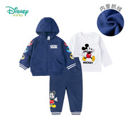 迪士尼寶寶（Disney Baby）童裝男女童衛(wèi)衣套裝加絨連帽外套米奇T恤+褲子3件裝 藏青1158 12個月/身高80cm
