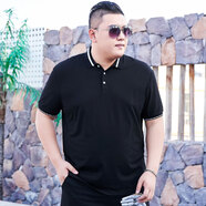 豪朗格 胖子加肥加大碼寬松男裝翻領t恤肥佬短袖特大號胖人夏天衣服超大號半袖體恤打底衫有領休閑polo 黑色紅領 5XL