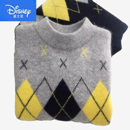 迪士尼（Disney）兒童羊.毛衫100山羊.絨男童毛衣加絨加厚套頭圓領(lǐng)中大童針織學(xué)院 灰色菱形2047739 140