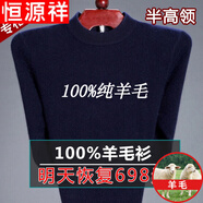 恒源祥純羊毛絨衫冬季市男100純羊 毛毛衣加 厚大碼中老年人保暖上衣 8800半高 領(lǐng)上青 165/M(建議95-125斤)