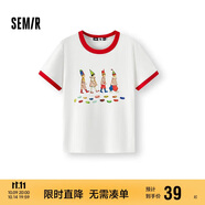 森馬（Semir）哈利波特聯(lián)名短袖T恤女短款2025夏季修身撞色套頭衫109325100045
