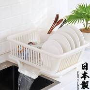 日本原裝進(jìn)口 廚房餐具收納架碗架瀝水架瀝水筐瀝水籃碗碟收納架 帶導(dǎo)流置物架 筷勺濾水架 51769大號白色正面45*32.6*18.2cm