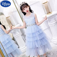 迪士尼（Disney）2025新款夏裝女童連衣裙兒童婚紗蛋糕裙中大童禮服女公主裙蓬蓬裙 天藍色 A02 150