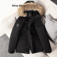 Mirza Mirror羽絨服女新款白鴨絨派克服中長款冬季加厚情侶工裝外套 黑色 M 120-130斤