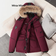 Mirza Mirror羽絨服女新款白鴨絨派克服中長款冬季加厚情侶工裝外套 酒紅色 M 120-130斤