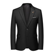 vocacool西服男青年休閑小西服上衣外套單西服大碼西裝春秋季學(xué)生韓版修身 兩粒扣黑色 XXL/131-149斤