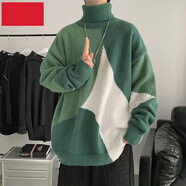 軒萊雅 毛衣男冬季款港味文藝青少年套頭高領(lǐng)寬松潮流情百搭針織衫上衣 16-962綠色 2XL