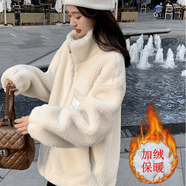 韋戒羊羔絨外套女山羊絨加厚毛棉服秋冬季2024新款韓系高級感超好看搖 米白色（加絨加厚冬季） M （100-120斤）
