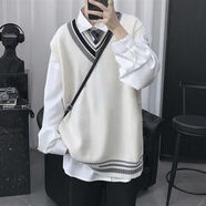 ARPGNHN四件套DK制服jk毛衣套裝男學(xué)院風(fēng)V領(lǐng)馬甲背心針織衫襯衫情 1件裝[白色馬甲] L_[優(yōu)質(zhì)面料]
