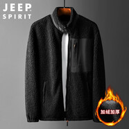 JEEP SPIRIT加絨外套男士冬季時尚百搭寬松大碼羊羔毛加絨加厚保暖外套抓絨衣 黑色0397 M
