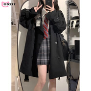 DXOT小眾時(shí)尚寬松長袖風(fēng)衣女2025春秋新款高級(jí)感學(xué)院風(fēng)卡其色外套chic 黑色【中款】 S 【109-119斤】