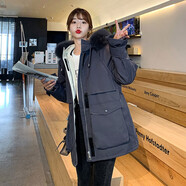 歌蜜奴 短外套女裝春秋裝新款寬松休閑時尚學院風設計感工裝長袖大衣女士毛呢外套 灰色 M(105-115斤)
