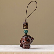 思懷高檔檀木生肖猴汽車(chē)鑰匙扣掛件男女小猴子復古創(chuàng  )意手機鏈平安掛飾 紫檀木-手機鏈款