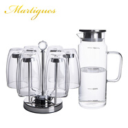 MARTIGUES 北歐家用玻璃杯雙層隔熱可愛水杯泡茶杯牛奶杯創(chuàng)意咖啡杯子 500ml雙層杯【6只裝】+旋轉(zhuǎn)杯架+刻度壺 6只