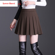 LOVER RUCCI國際女裝新款2022秋冬羊毛呢黑色百褶裙半身裙a字高腰小個子短裙 咖啡色 4碼/L