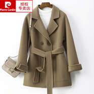 皮爾卡丹（pierre cardin）2025年新款雙面羊絨大衣女小個(gè)子高韓版系腰帶毛呢外套短款 橄欖色 (100%羊毛) M