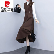 皮爾卡丹（pierre cardin）毛呢長(cháng)袖連衣裙女士春秋冬2024新款中年媽i媽高端氣質(zhì)馬甲背心裙 單裙 XL