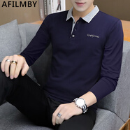 AFILMBY夏季POLO短袖t恤男潮流衣服男夏翻領(lǐng)男士短袖T恤半袖男生潮牌夏天 128深藍色 M
