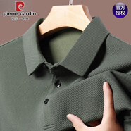 皮爾卡丹（pierre cardin）男子長袖t恤春秋季新款翻領底褲襯衫運動衫休閑棉大尺寸Polo衫 長袖2401豆綠X M 165 推薦90-120斤