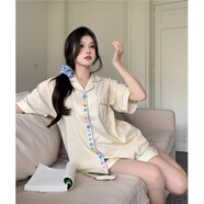元族夏季睡衣女短袖甜美少女ins小個(gè)子學(xué)生純色休閑簡(jiǎn)約家居服兩件套 ZS短套#6119奶黃格子愛心 XL 115-130斤