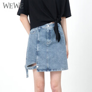WEWE唯唯夏季新款女裝個性時尚不規(guī)則a字女士牛仔半身裙甜酷短裙 牛仔藍 S