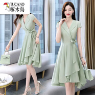 啄木鳥(niǎo)輕奢高端時(shí)尚連衣裙女夏季2025新款名媛氣質(zhì)女神范收腰顯瘦洋 綠色 XL 【建議118-130斤