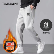 TLME & MINE 輕奢高端品牌 休閑運(yùn)動(dòng)褲男夏春秋冬新款寬松束腳百搭加絨長褲 灰色加絨長褲b-18 XL XL 建議尺碼130-145斤