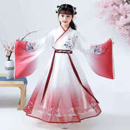楚歌質(zhì)優(yōu)品 漢服女童兒童古裝超仙襦裙連衣裙夏季12歲女孩櫻花公主中國風(fēng)長袖六一 紅色云霄大袖+ 160