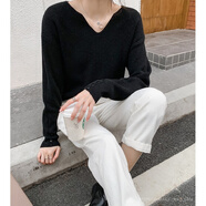 名芮珊加肥加大女薄款針織衫長袖大碼胖mm毛衣女2024年早秋季新款內(nèi)搭遮 黑色 L(建議100-120斤)