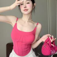 小野七天吊帶背心女帶胸墊內(nèi)搭可外穿少女純欲辣妹顯瘦無袖打底短款上衣 【魚骨帶胸墊吊帶75-100斤】