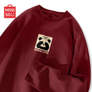 名創(chuàng)優(yōu)品（MINISO）純棉長袖男t恤2025新款國潮好運(yùn)休閑體恤秋季酒紅色打底衫男上衣 【100%純棉】酒紅(幸運(yùn)熊貓中標(biāo)) 2XL 185(體重160-180斤)