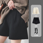 革曼孕婦裝秋冬裝孕婦毛呢短褲時(shí)尚外穿打底褲a字寬松厚款顯瘦闊腿黑 黑色 M