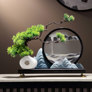 赟婭新中式復(fù)古擺件中國(guó)風(fēng)茶室禪意家居擺設(shè)客廳創(chuàng)意玄關(guān)酒柜裝飾品 迎客松假山流沙畫