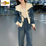 初徑秋冬穿搭感套裝新款時(shí)尚洋氣韓系減齡牛仔外套闊腿褲兩件套潮 上衣+褲子高質(zhì)量收藏關(guān)注店鋪優(yōu) L(建議105-115斤)