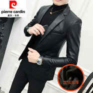 皮爾卡丹（pierre cardin）機車(chē)男士皮衣男2024新款秋冬外套修身韓版小西裝帥氣西服PU皮夾克 161-黑色 加絨 M