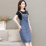 矮小個(gè)子牛仔背帶裙女士連衣裙背帶裙女夏季2022年新款氣質(zhì)顯瘦吊帶裙假兩件薄款休閑牛仔連衣裙 黑色 L