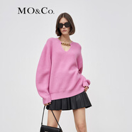MO&Co.羊毛針織衫紅色毛衣女秋冬寬松鏈條學院風羊毛針織開衫高級感 玫紅色-第1批 S 160