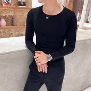 凡迪時(shí)尚夏季純色修身短袖t恤男士圓領(lǐng)緊身上衣白色男裝打底潮牌體恤潮流 黑色9001 XL