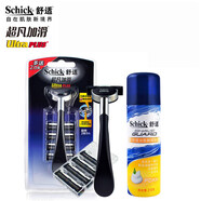 舒適（Schick）超凡加滑2層刀片剃須刀刮胡刀剃胡刀修胡刀刮毛刀 手動(dòng)男士刀頭 1刀架4刀頭+210g須膏