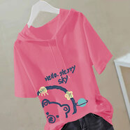 夏天半袖帶帽女士衛衣夏季中長(cháng)款T恤女顯瘦顯白短袖體恤薄款上衣服 玫紅色【C395E80# L