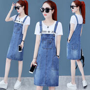 MOJY牛仔背帶裙小個(gè)子外穿牛仔連衣裙減齡顯瘦包臀裙吊帶裙子 8631#背帶裙[純色] S碼[建議80--100斤] 均碼