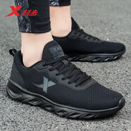 特步男鞋夏季網(wǎng)面透氣鏤空跑步溯溪鞋運動鞋網(wǎng)鞋男士休閑鞋軟底旅游鞋 純黑（網(wǎng)面） 42