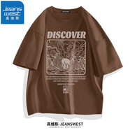 真維斯（JEANSWEST）短袖t恤夏季汗衫純棉體恤衫男女同款青少年學(xué)生大碼上衣情侶T恤衫 咖啡（叢林冒險(xiǎn)） M