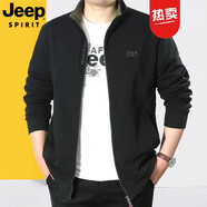 JEEP SPIRIT吉普休閑夾克男外套純棉拉鏈開衫茄克春秋簡(jiǎn)約上衣男裝 黑色19002 M碼建議120-140斤穿著