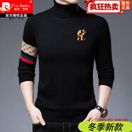 皮爾卡丹品牌秋冬季羊毛針織衫高領(lǐng)刺繡內(nèi)搭毛衣中青年男士修身打底衫加厚款毛線衫保暖 2022黑色 XL/115建議140-160斤