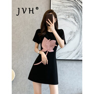 JVH 香港潮牌郁金香圓領(lǐng)T恤連衣裙女 2023夏季新款顯瘦收腰A字短裙 黑色 XL