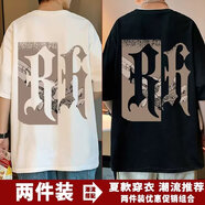 嘉曄（JIAYE）[2件裝】短袖T恤男夏季ins潮牌男裝新款港風(fēng)寬松半袖上衣學(xué)生短袖 T131黑色+T131白色 M 75-85斤