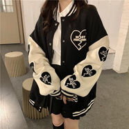 萬派摩棒球服少女春秋裝外套初中高中學(xué)生寬松韓版百搭夾克上衣 黑色 版 L 106-120斤正版